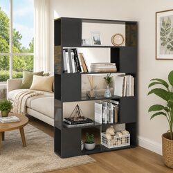 Grey Shelving Unit Book Cabinet with 5 Compartments
