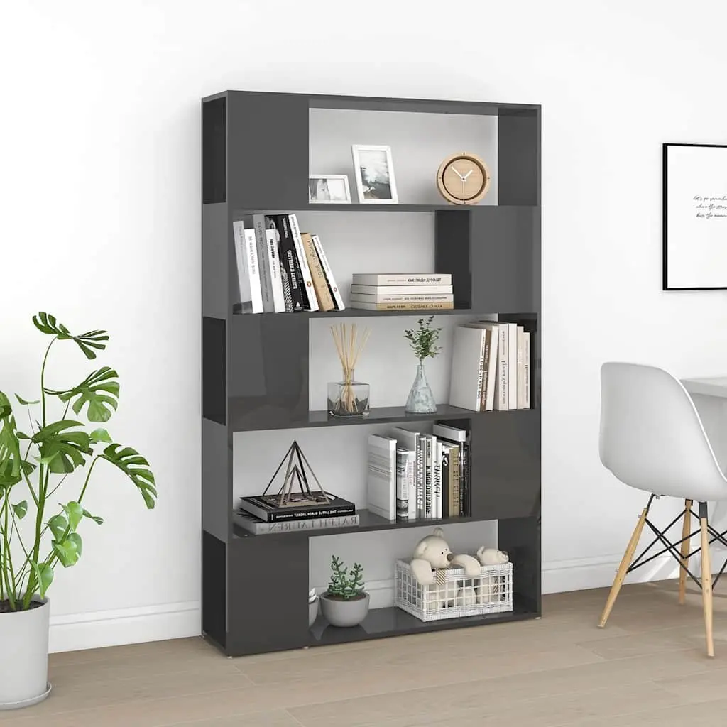 Grey Shelving Unit Book Cabinet with 5 Compartments