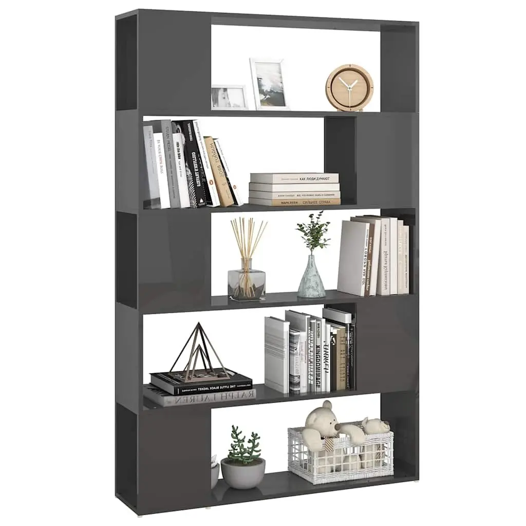 Grey Shelving Unit Book Cabinet with 5 Compartments