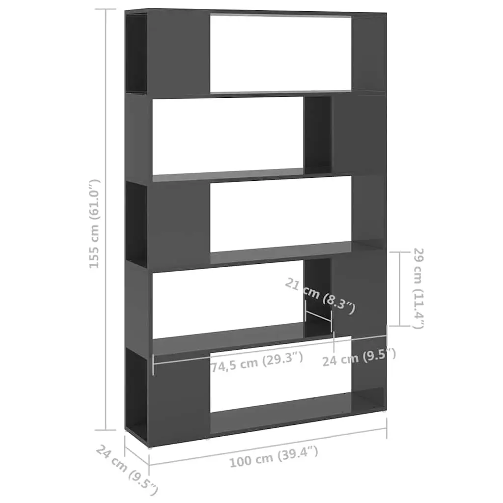 Grey Shelving Unit Book Cabinet with 5 Compartments