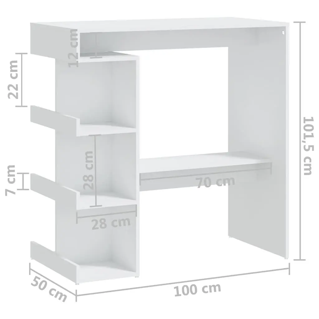 Bar Table with Storage Racks White Kitchen Dining Bistro Pub Space-Saving