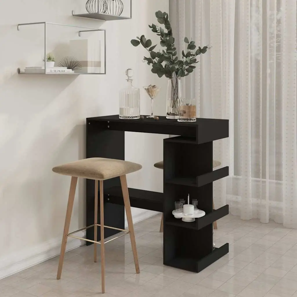 Black Bar Table with Integrated Storage Racks