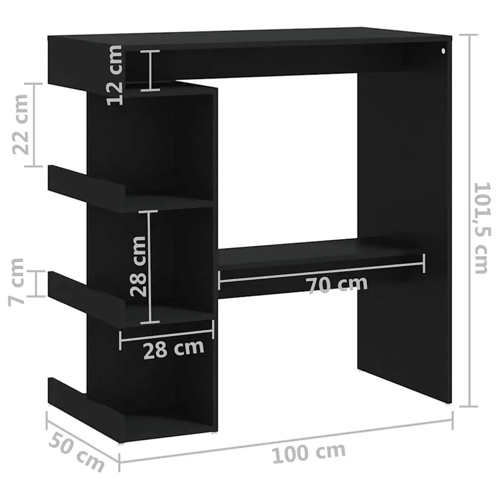 Black Bar Table with Integrated Storage Racks
