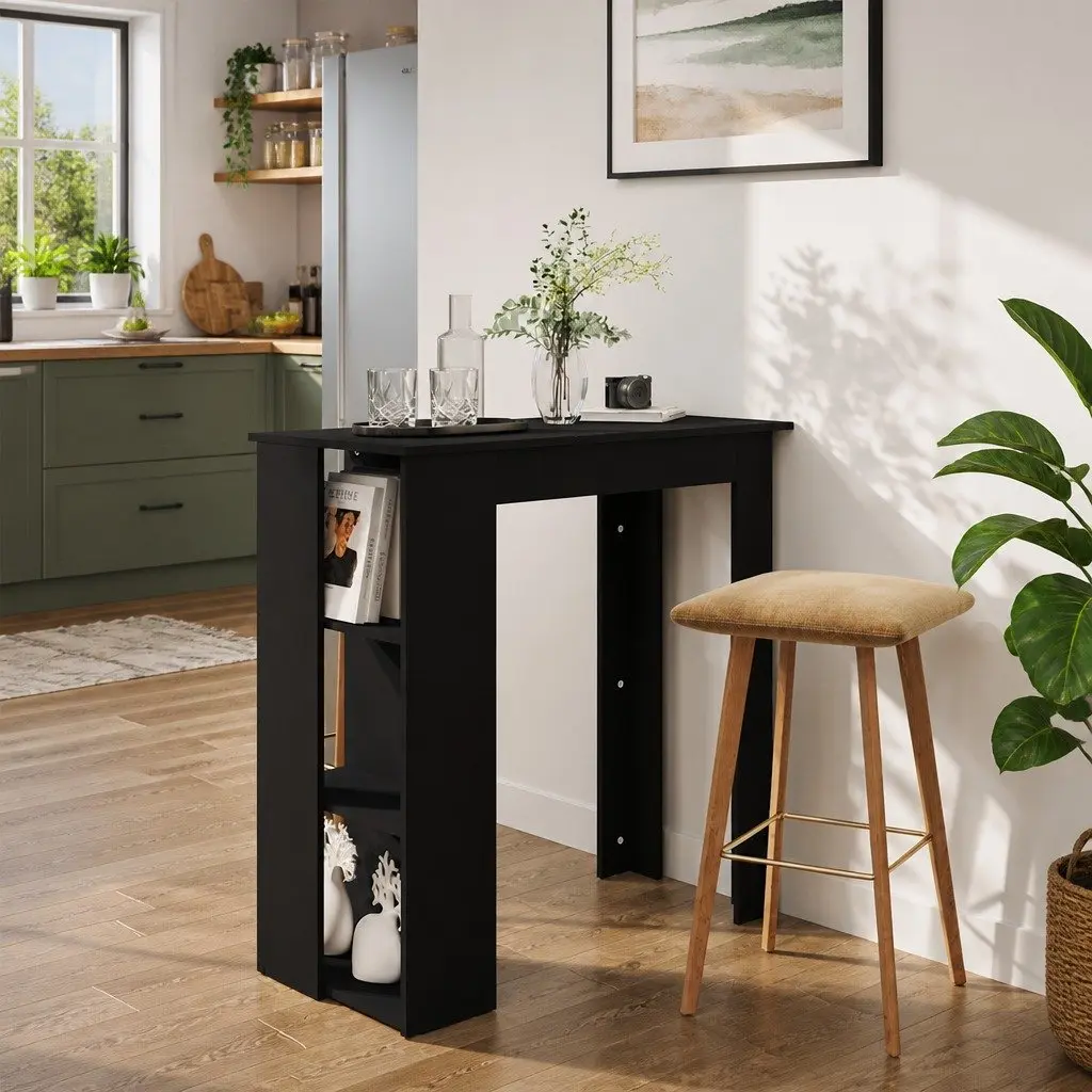 Black Bar Table with Storage for Kitchen