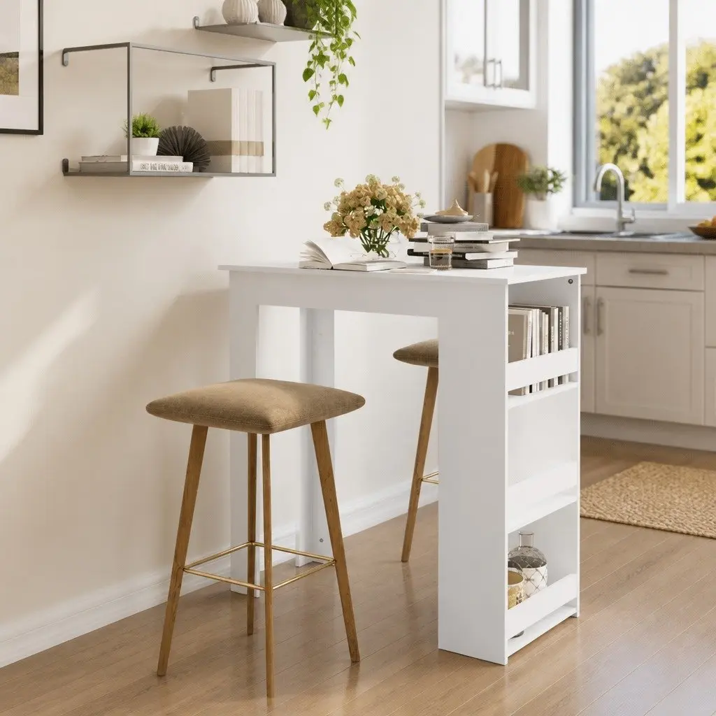 White Bar Table for Dining and Storage