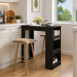Sturdy Black Bar Table with Storage Racks for Dining