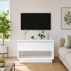 White TV Cabinet for Living Room with Open Shelf & Drawers