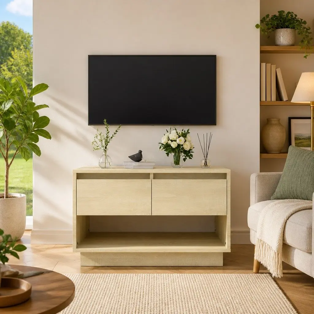 Beige Engineered Wood TV Cabinet with Drawers