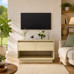 Durable Beige Engineered Wood TV Cabinet with Drawers