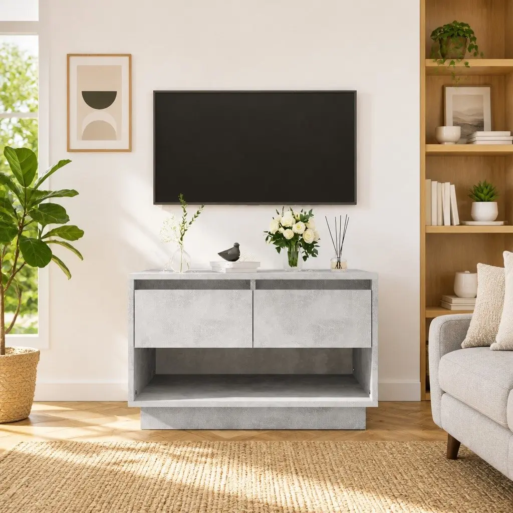 Concrete Grey TV Cabinet with 2 Drawers