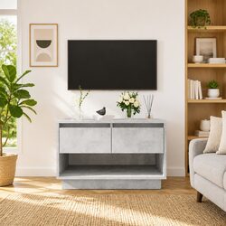 Durable Concrete Grey TV Cabinet with 2 Drawers