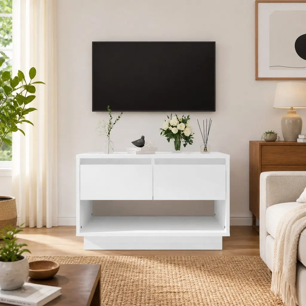 White High Gloss TV Cabinet with Drawers