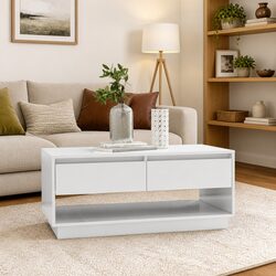 Stylish White Coffee Table with Storage Drawers