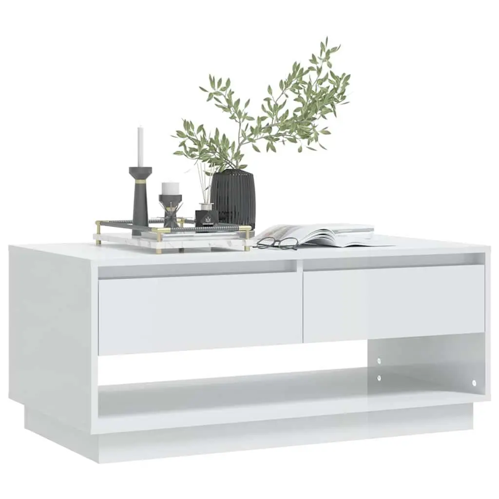 White Coffee Table with Storage Drawers