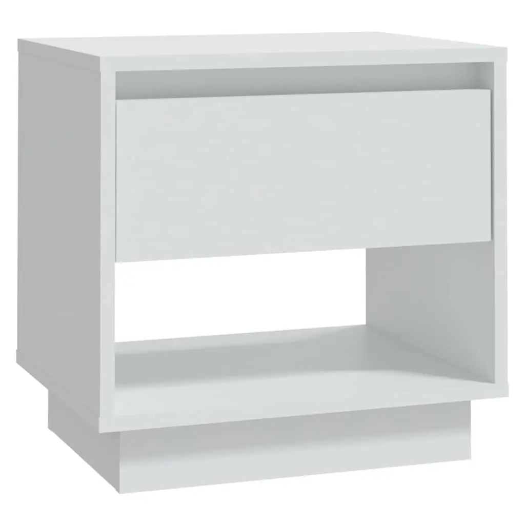 White Engineered Wood Bedside Cabinet with Drawer