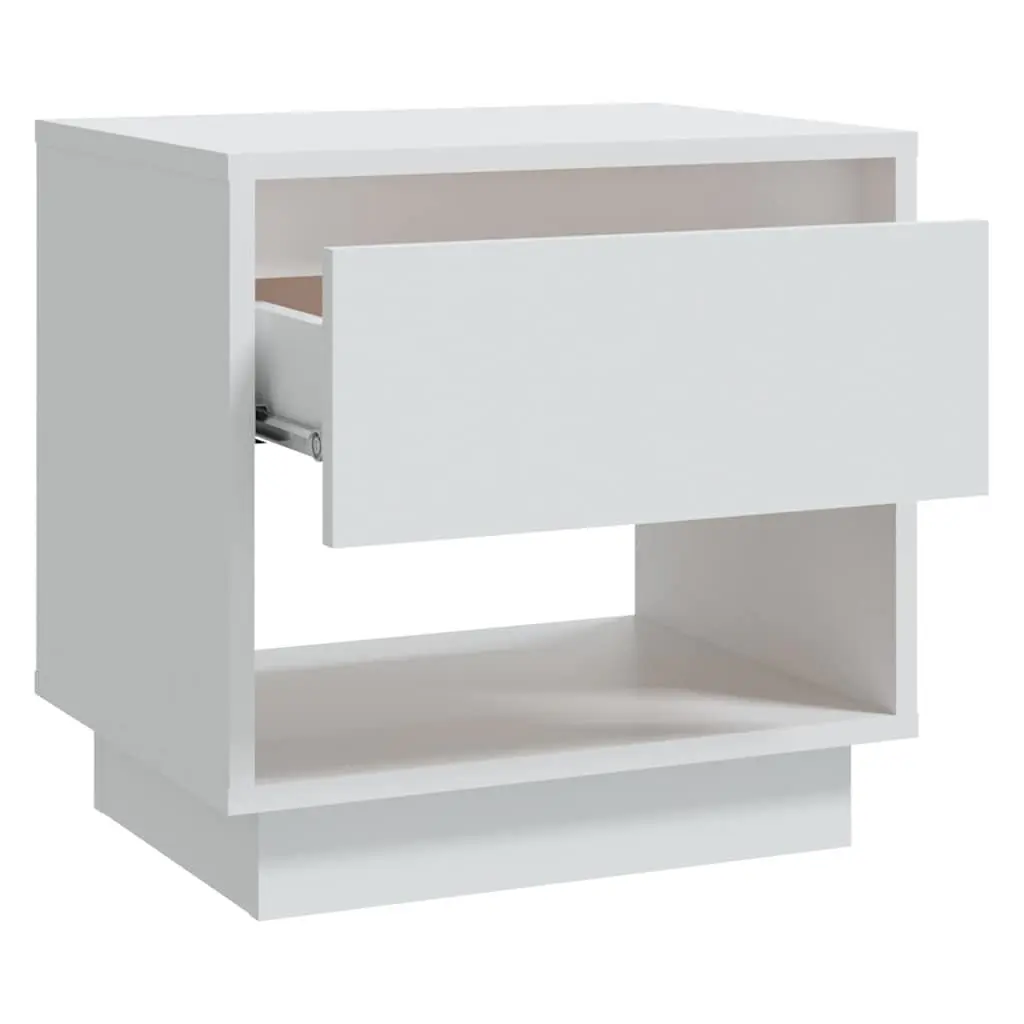 White Engineered Wood Bedside Cabinet with Drawer
