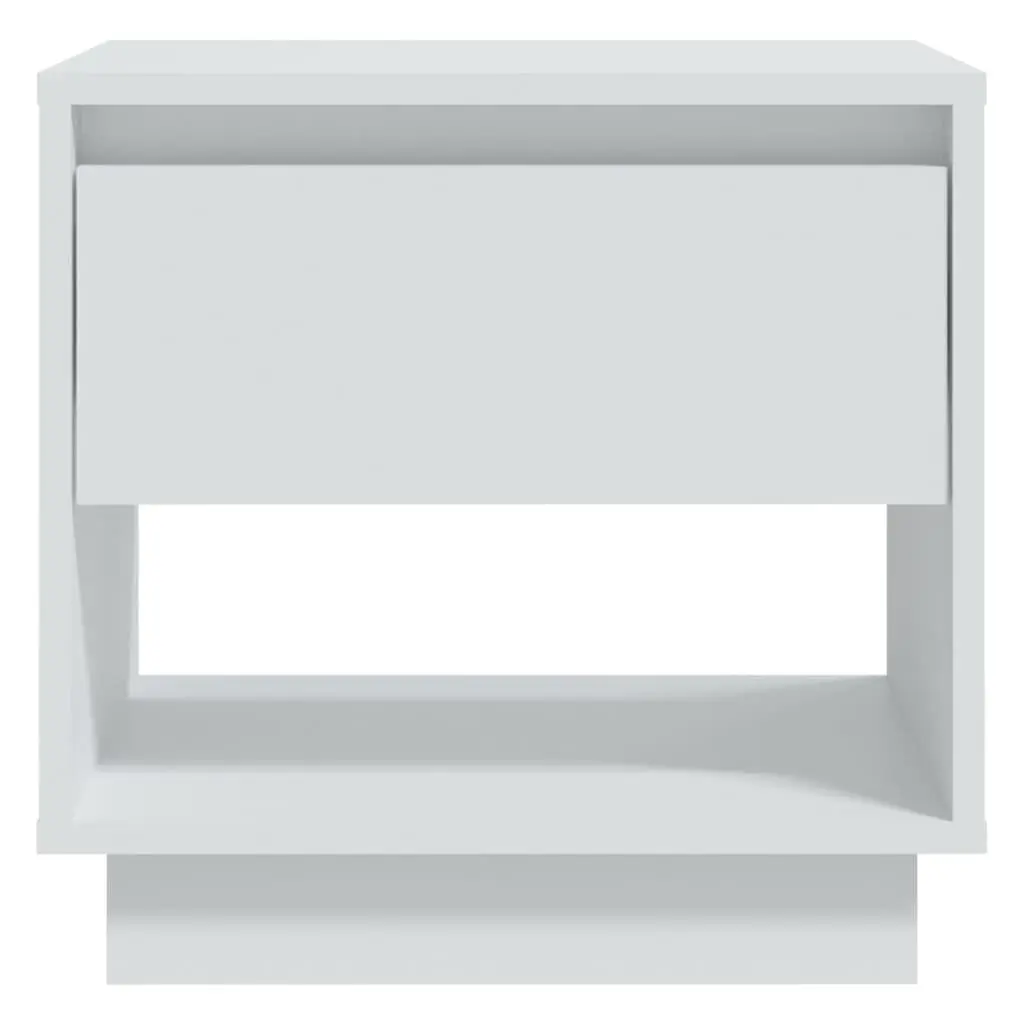 White Engineered Wood Bedside Cabinet with Drawer