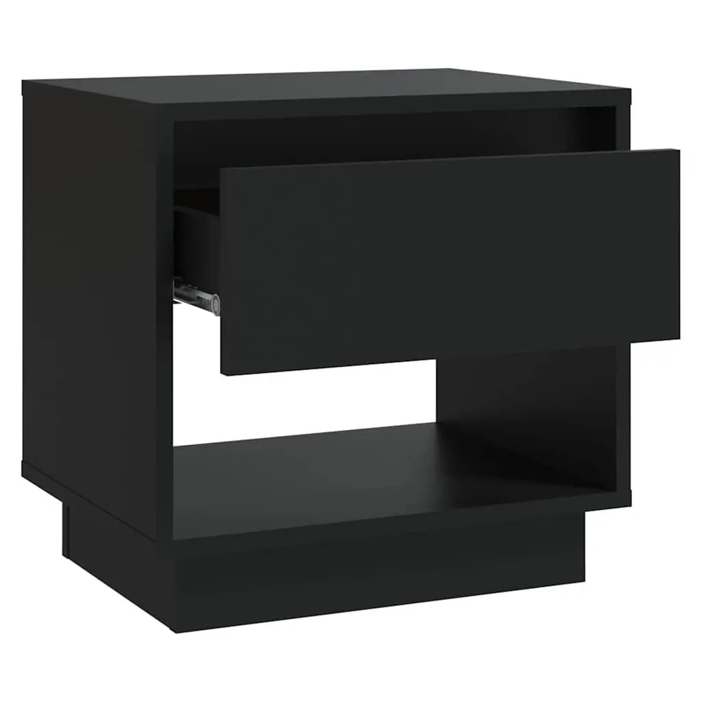 Black Nightstand with Drawer and Open Storage Compartment