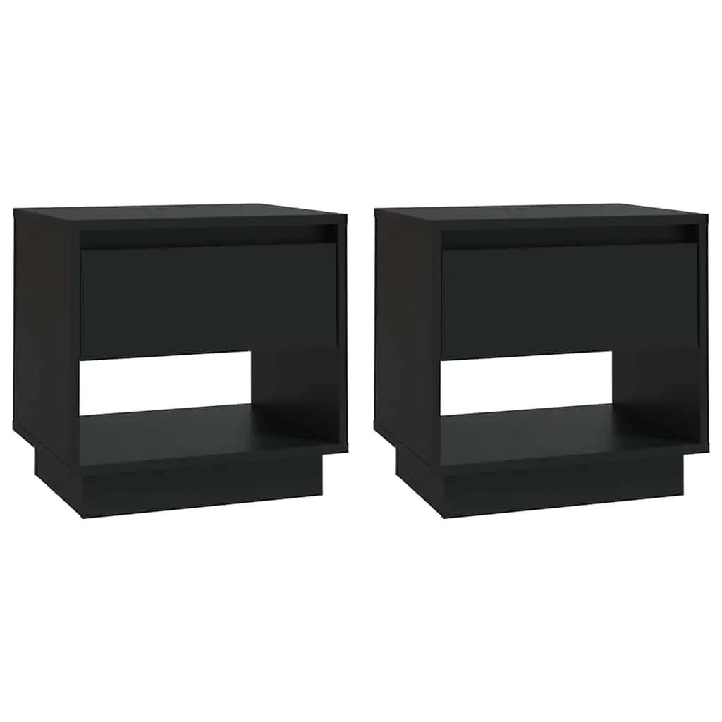 Bedside Cabinets 2 pcs Black Storage Nightstand Drawer Open Compartment 45x34x44