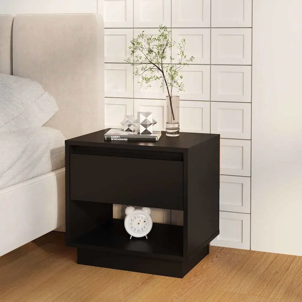 Bedside Cabinets 2 pcs Black Storage Nightstand Drawer Open Compartment 45x34x44