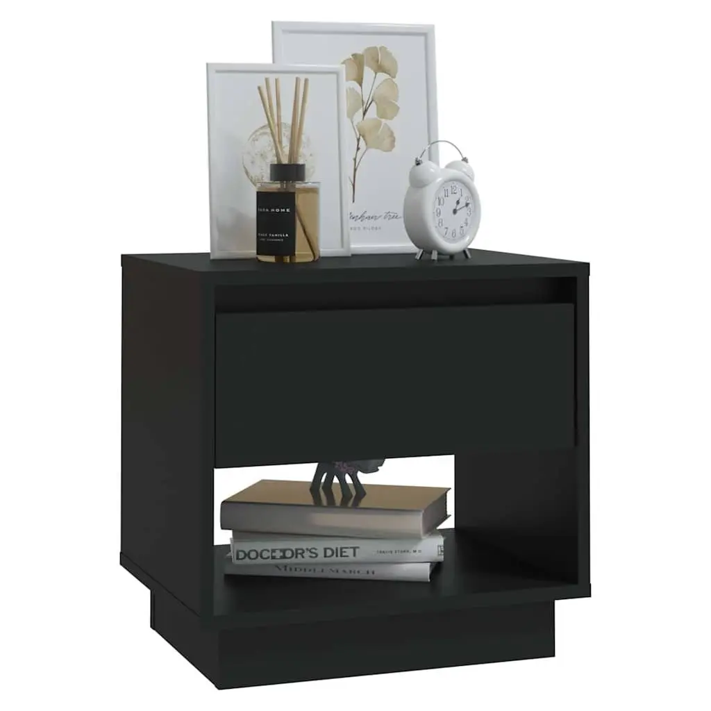 Bedside Cabinets 2 pcs Black Storage Nightstand Drawer Open Compartment 45x34x44