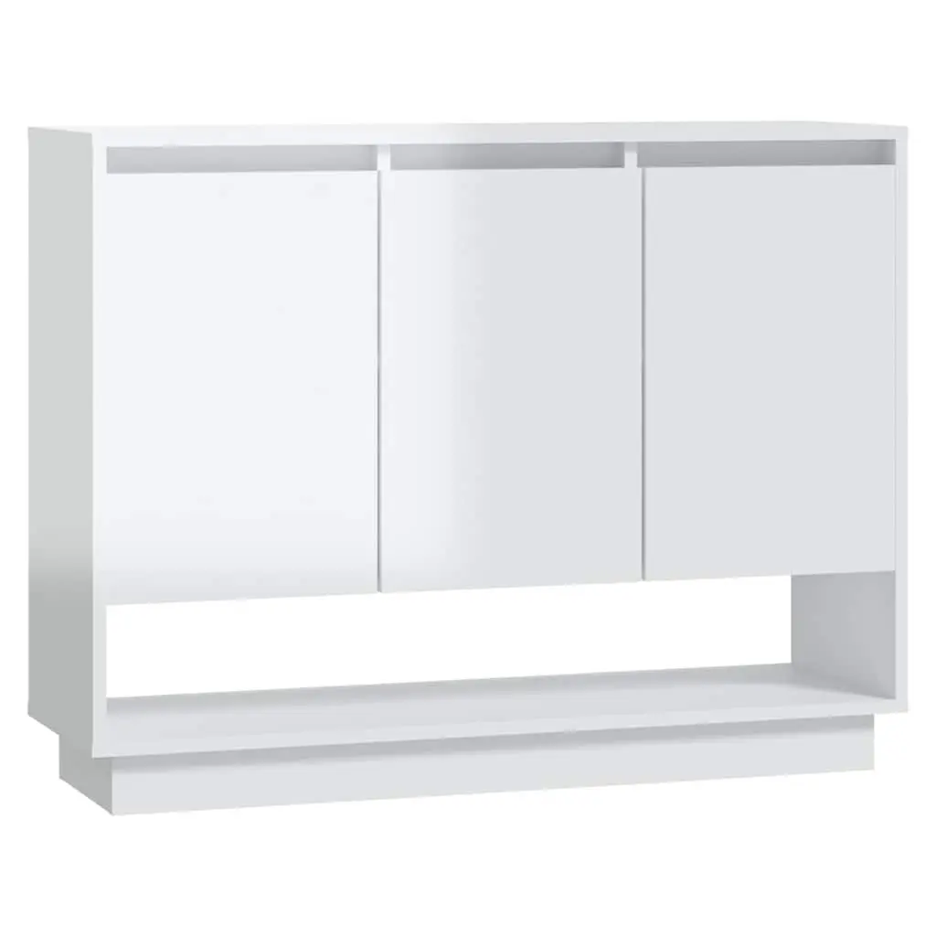 High Gloss White Sideboard with 3 Doors and Open Storage