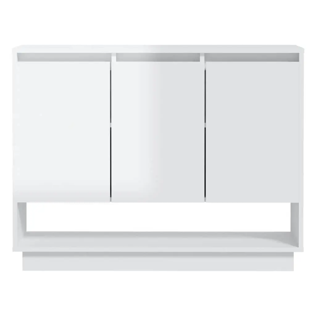 High Gloss White Sideboard with 3 Doors and Open Storage