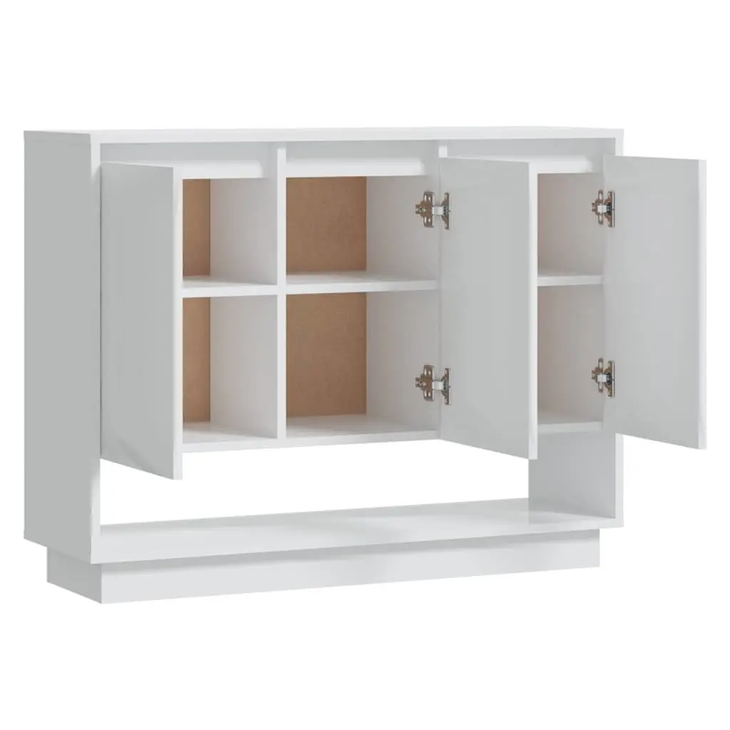 High Gloss White Sideboard with 3 Doors and Open Storage