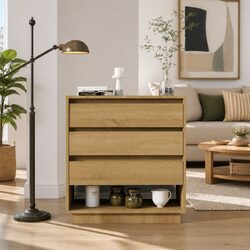 Brown Engineered Wood Sideboard Cabinet with 3 Drawers