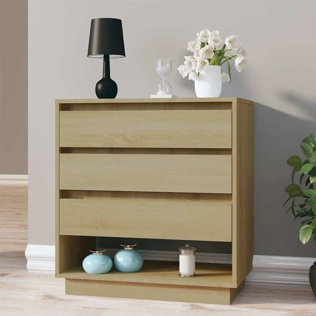 Brown Engineered Wood Sideboard Cabinet with 3 Drawers