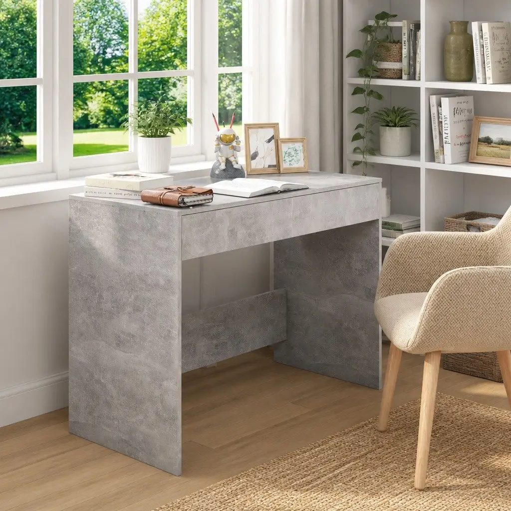 Office Desk Engineered Wood 101 x 50 x 76.5 cm Concrete Grey