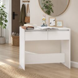 Sturdy White Console Table with Two Drawers