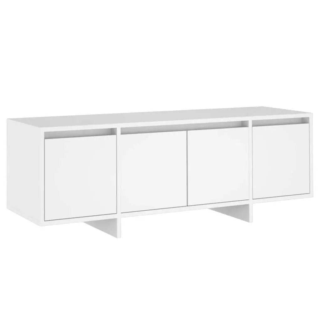 TV Cabinet Engineered Wood 120cm White 4 Door Storage Unit Living Room Lowboard Furniture