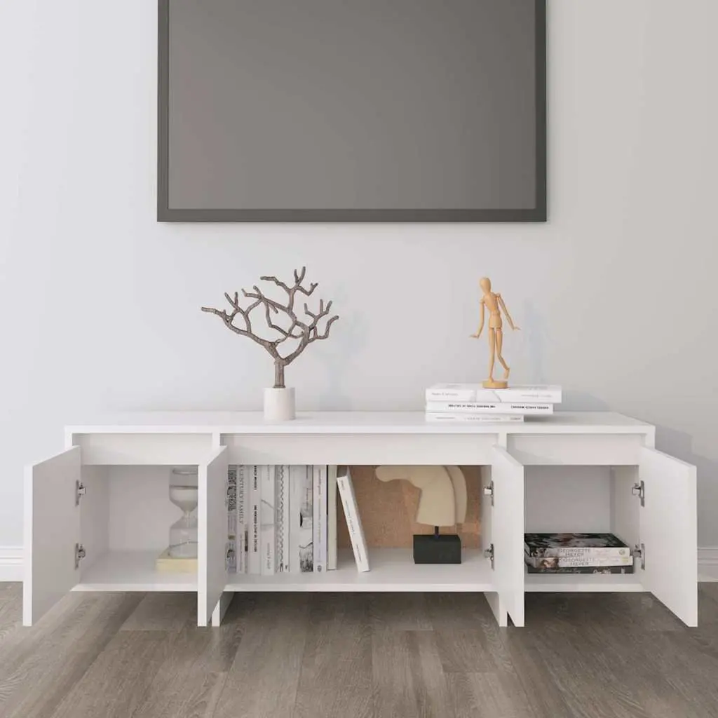 TV Cabinet Engineered Wood 120cm White 4 Door Storage Unit Living Room Lowboard Furniture