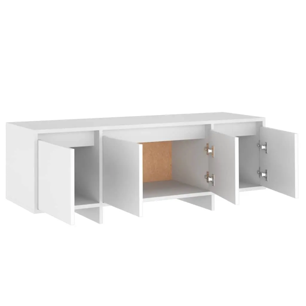 TV Cabinet Engineered Wood 120cm White 4 Door Storage Unit Living Room Lowboard Furniture