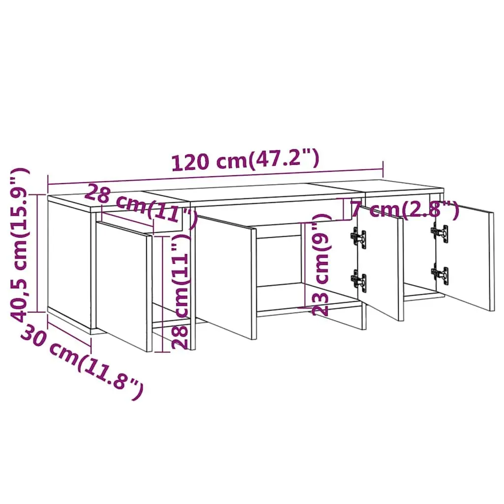 TV Cabinet Engineered Wood 120cm White 4 Door Storage Unit Living Room Lowboard Furniture