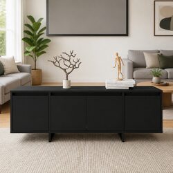 4-Door Black Lowboard TV Cabinet for Living Rooms