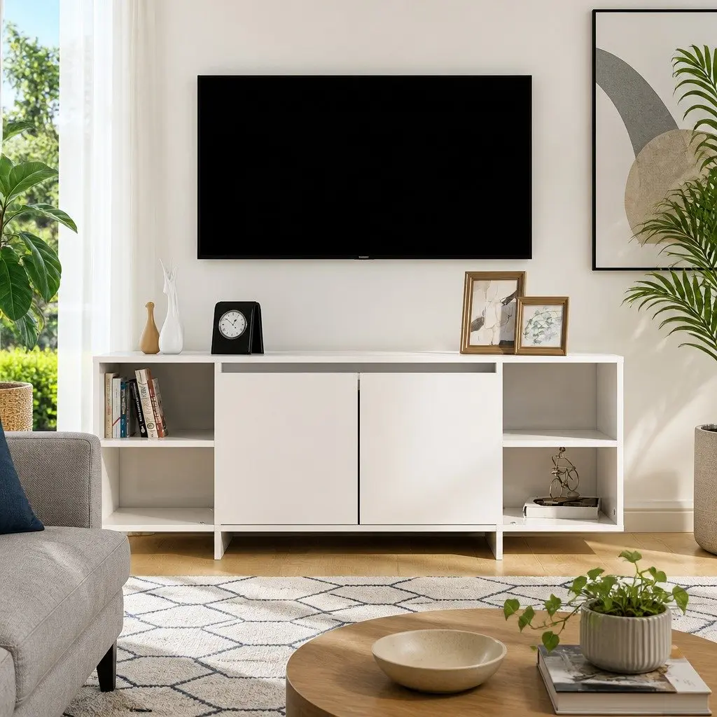 TV Cabinet Engineered Wood High Gloss 130x35x50cm White