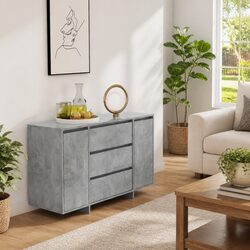 Durable Grey Sideboard Cabinet with 3 Drawers & 2 Doors