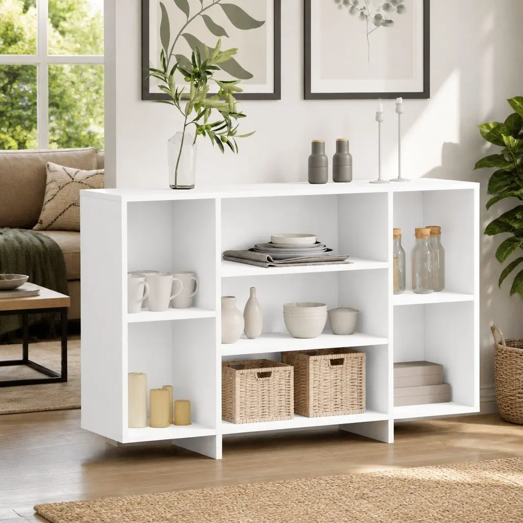 White Sideboard with Shelves for Storage