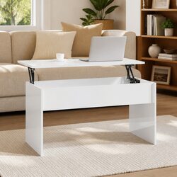 Modern White Lift Top Coffee Table with Storage 102cm