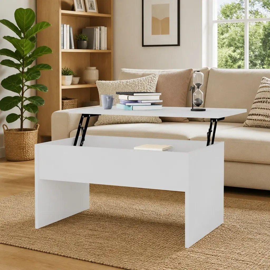 White Lift-Top Coffee Table with Storage
