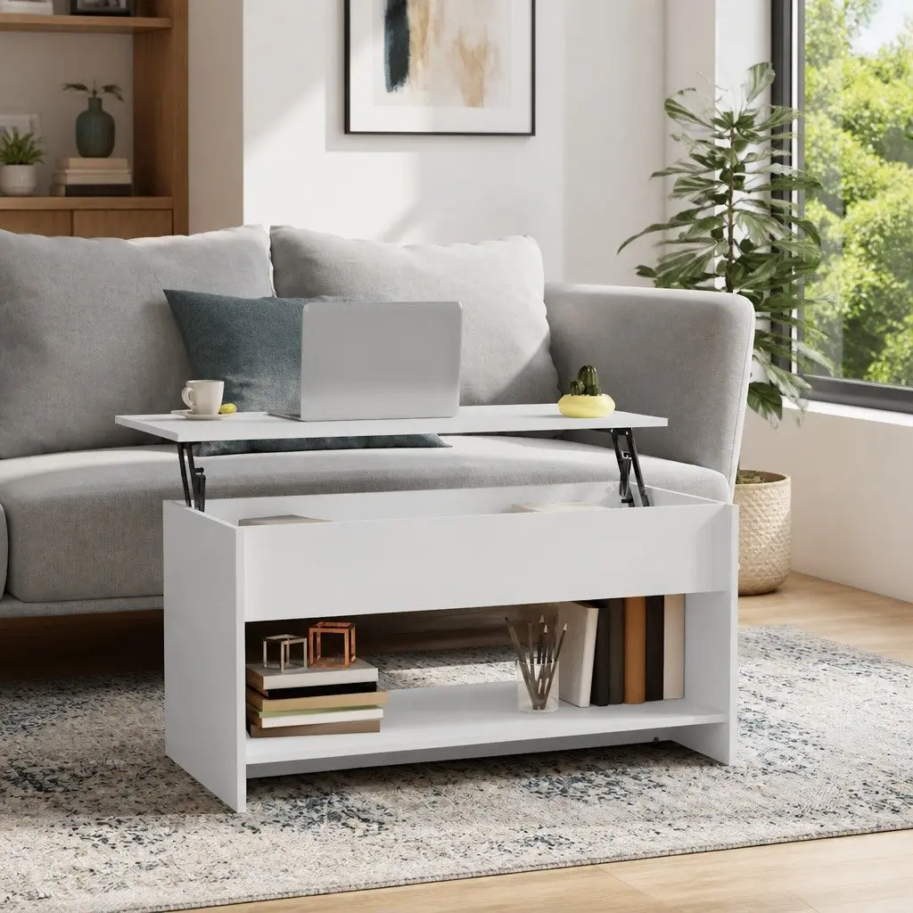 White Coffee Table with Lift Top Storage