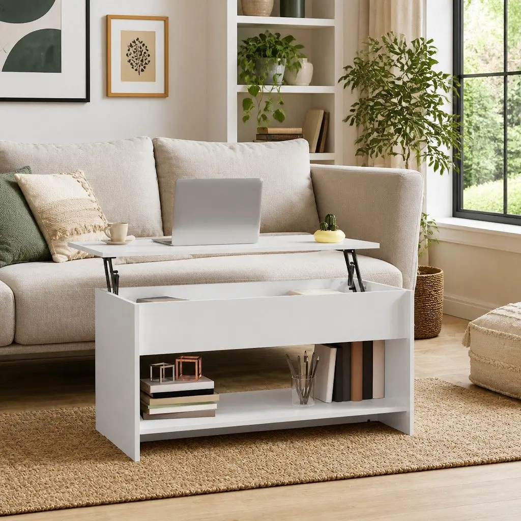 Coffee Table Engineered Wood 102 x 50 x 52.5 cm White High Gloss