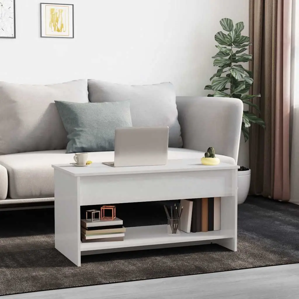 Coffee Table Engineered Wood 102 x 50 x 52.5 cm White High Gloss