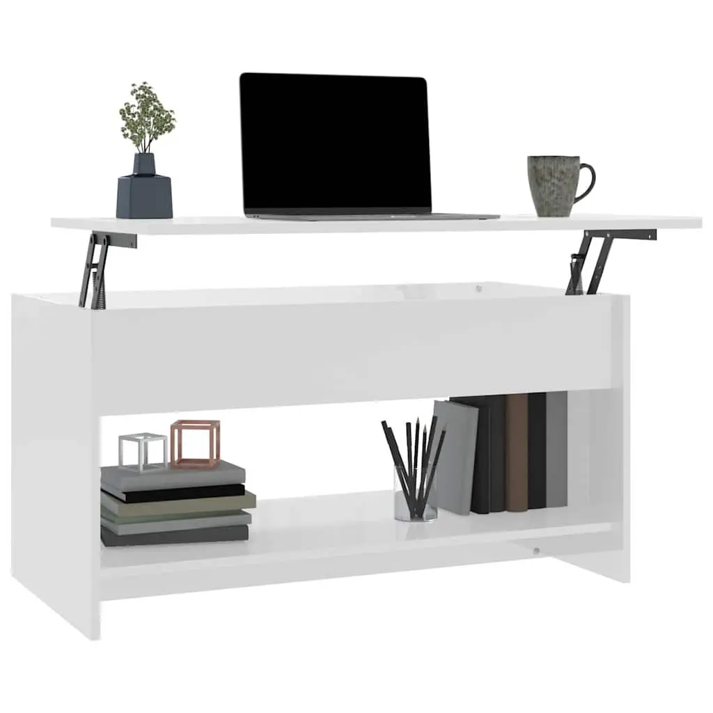 Coffee Table Engineered Wood 102 x 50 x 52.5 cm White High Gloss