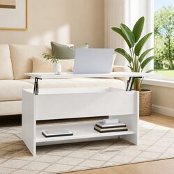 High Gloss White Coffee Table with Lift Top & Storage