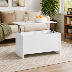 White Lift Top Coffee Table with Storage Compartment 102x55.5cm