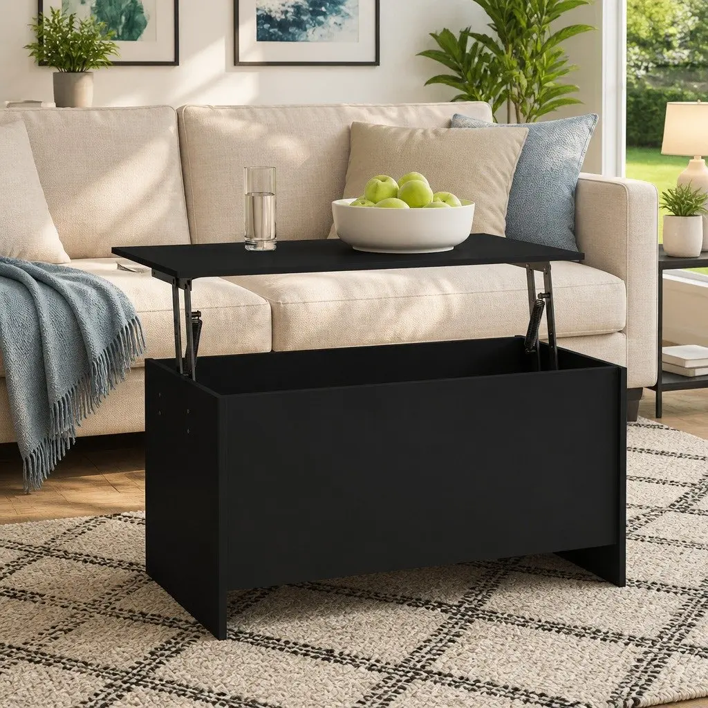 Coffee Table Black Lift-Top Storage Design Living Room Furniture Engineered Wood
