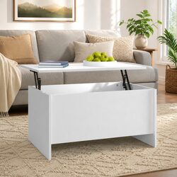 Durable White Coffee Table with Lift-Top Functionality